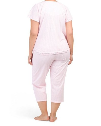 Nwt $60 ARIA Pink/White STRIPE 2 Pc Short Sleeve Top & Capri Pants Pajama Set 2X - Picture 3 of 3
