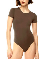 Aritzia Babaton Contour Women's Brown Crewneck Short Sleeve Bodysuit Sz 2XL