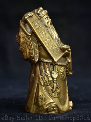 4" Old Chinese Pure Yellow Copper Yuan Bao Mammon Money Wealth God Wealth Statue - Picture 6 of 7