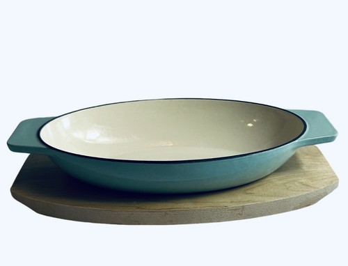 Martha Stewart Enameled Cast Iron Casserole Birch Wood Trivet Set Aqua 2 Pieces - Picture 2 of 3