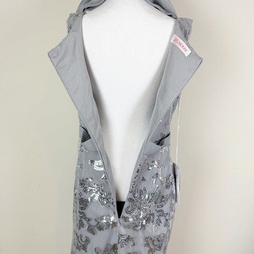 JJ's House Sheath Off the Shoulder Floor Length Evening Dress Silver Size 8, New - Picture 11 of 13
