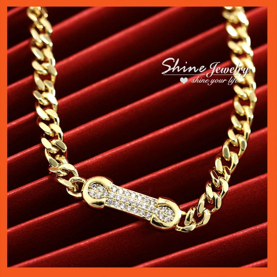 9K GOLD GF DIAMOND CUT ID BAR CURB RING LINK CHAIN BANGLE BRACELET HER GIFT 19CM - Image 3 of 4