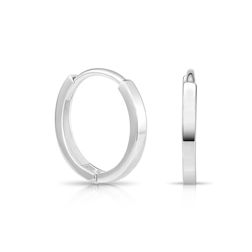 14K Real Solid Gold Shiny Round Plain Huggie Hoop Earrings Small 13MM - Picture 13 of 14