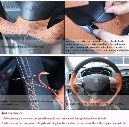 PU Leather Matte Carbon Fiber Steering Wheel Stitch Wrap Cover For Ford Escort - Foto 5 di 5