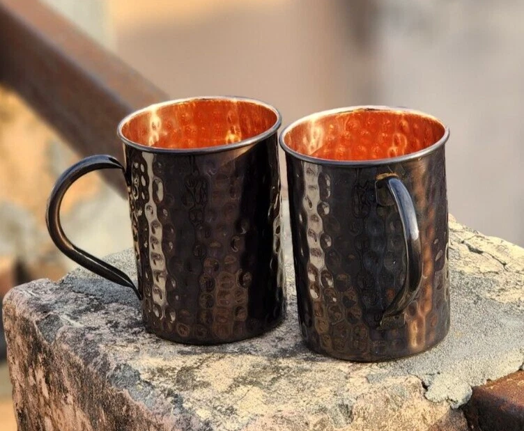 Кружки черная медь Москва мул набор из 2 чистых чашек 16 унций каждый уникальный подарок для папы - Изображение 3 из 4