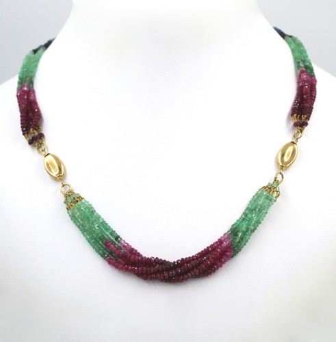 Collana Infije in Oro Giallo 18k con Zaffiri Blu, Rubini Rossi e Smeraldi Verdi - Picture 2 of 5