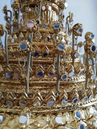 Traditional Thai Dance Headdress Crown Chada Gold Ceremonial Costume Headpiece - Picture 12 of 12