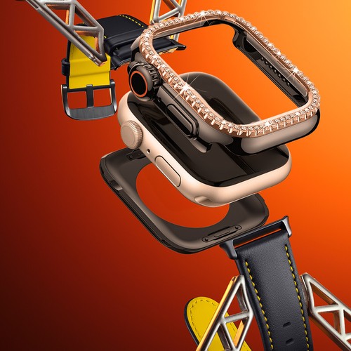 Funda protectora con marco de metal y diamantes de cristal brillante para Apple Watch - Imagen 8 de 24