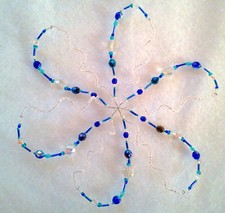 CHRISTMAS BEADED LARGE SNOWFLAKE ORNAMENT IN NAVY BLUE AND CLEAR CZECH BEADS
