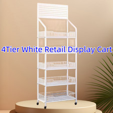 White Retail Snack 4Tier With Wheels Snack Display Organizer Stand Metal10 Hooks
