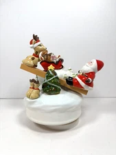 VINTAGE '84 CHRISTMAS SANTA & REINDEER Ebeling & Reuss SEE SAW MOTION MUSIC BOX