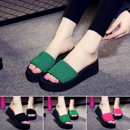 Fashion Women Flip Flops Summer Sandals Beach House Casual High Heels Slippers - Picture 3 of 24