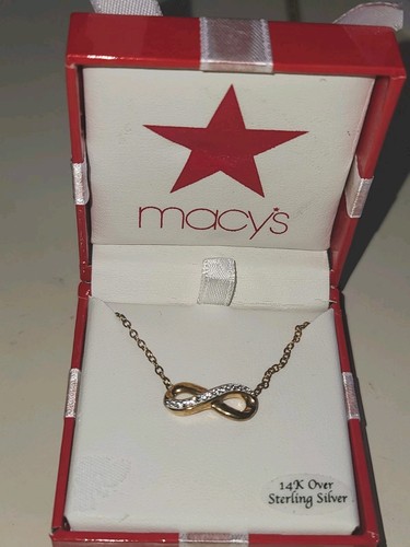 Macy’s 14k Over Sterling Silver Infinity Necklace New In Box Beautiful  - Picture 3 of 5
