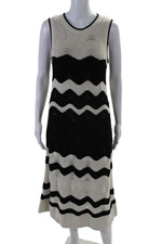 Gap Womens Sleeveless Crew Neck Midi Shift Dress White Black Cotton Size Medium