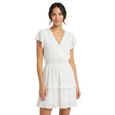 Altar'd State Dress Womens S White Ruffle Tiered Boho Wrap Mini Flutter Sleeve