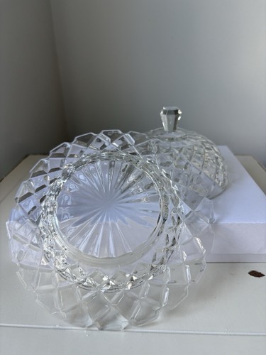 Vintage Butter Dish Anchor Hocking Waterford Clear Cut Glass Round Covered Lid - Picture 3 of 5