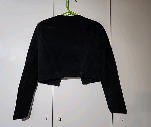 Bebe X NAVEN Colab Negro~Gamuza~ Chaqueta Moto~ Totalmente Forrada Talla 2 Cordones de Ojales - Imagen 3 de 8