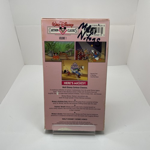 Walt Disney Cartoon Classics (VHS, 1991) Here's Mickey! Retro VTG, Animated, 90s - Imagen 2 de 3