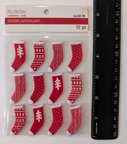 Red & White Felt Christmas Stockings Scrapbooking Stickers By Recollections - Picture 2 of 3