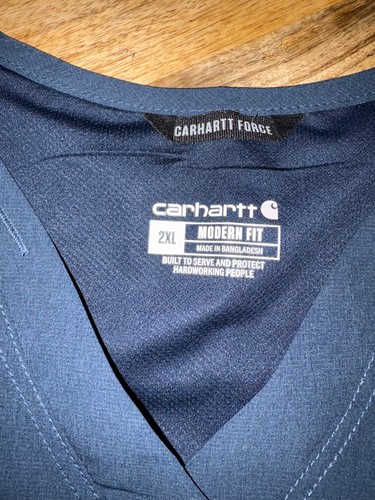 Carhartt Force Blue V-Neck Short Sleeve Vented Scrub Top Mens 2XL XXL force - Picture 3 of 7