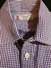 TURNBULL & ASSER Size M White Purple Gingham Cotton Long Sleeve Shirt 15 1/2 39