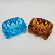 VTG Depression Glass Salt Cellars – Blue Uranium Glow & Amber Footed Pair