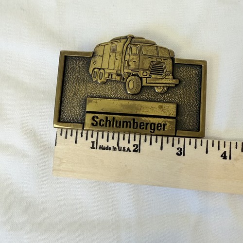 Hebilla de cinturón vintage con diseño de camión con logotipo Schlumberger de latón - Imagen 8 de 9