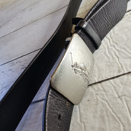 Cinturón de cuero Polo Ralph Lauren para hombre 34/85 negro plateado placa hebilla Big Pony - Imagen 3 de 24