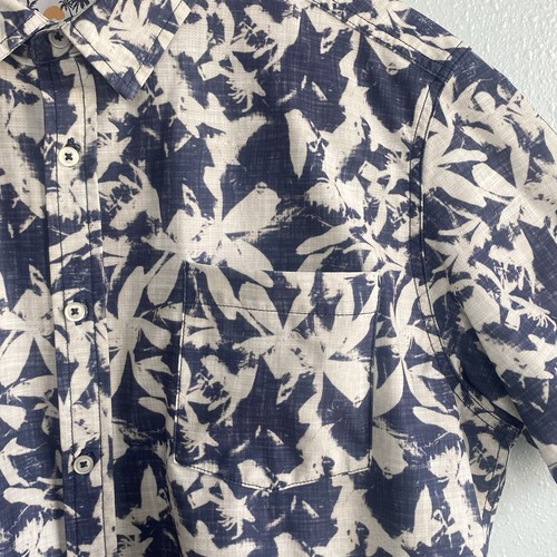 Split Mens Size XL Slim Fit Blue Tropical Button Up Shirt Short Sleeve Hawaiian - Picture 5 of 8