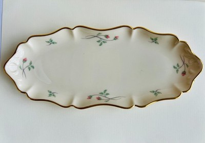 VTG Lenox Rose Manor Gold Trim Relish Vanity Tray Pink Rosebuds USA