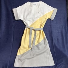 Leslie Fay Vtg 60s 70s Midi Dress Belted Union Made USA Yellow Tradwife Belt