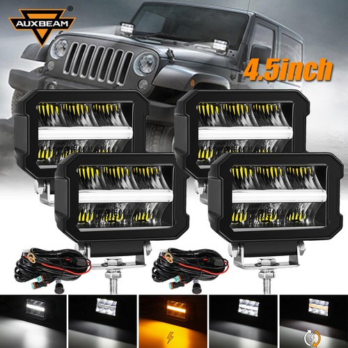 AUXBEAM 4pcs 4.5"inch LED Work Light Pods White Amber DRL Fog Driving Lamp pk 5" - Foto 1 di 12