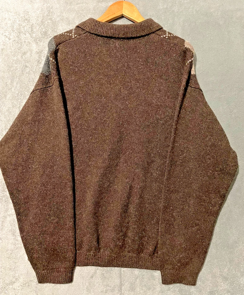 VTG Trader Bay Mens Sweater 2XL Argyle Brown Gray Knit Silk Wool Blend Preppy - Image 2 of 4
