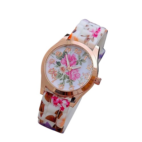 Moda Reloj Mujer Silicona Estampado Flor Cuarzo Analógico Relojes de Pulsera - Imagen 8 de 13