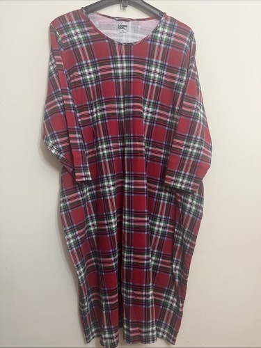 Lands End Supima Cotton LS Mid-Calf Nightgown Size 3x Seafoam Teal Plaid