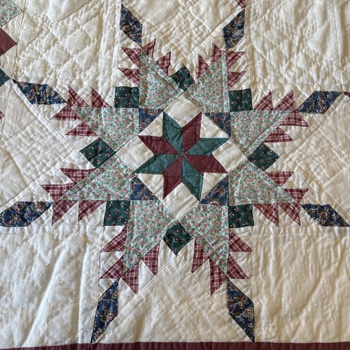 Vintage Sternenmuster Quilt handgenäht Bauernhaus Americana 47”x56” Schoß grün mauve - Bild 7 von 24