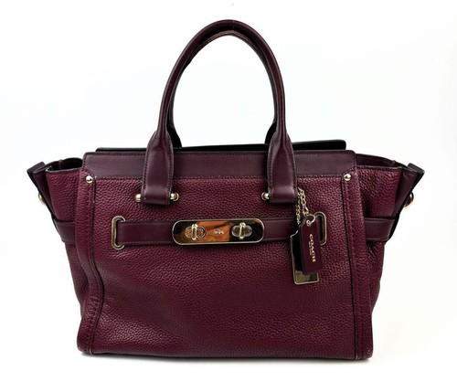 [VG] COACH 34408 Burdeos Swagger Cuero 2 Vías Bolso de Hombro Bolso de Mano Usado - Imagen 2 de 10