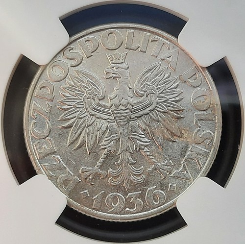 1936 Poland 2 Zlotych Silver Coin, Gdynia Seaport Design, NGC AU58 - Picture 2 of 6