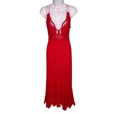 Free People One Adella Slip Crochet Lace Maxi Dress Ruffle Hem Red M