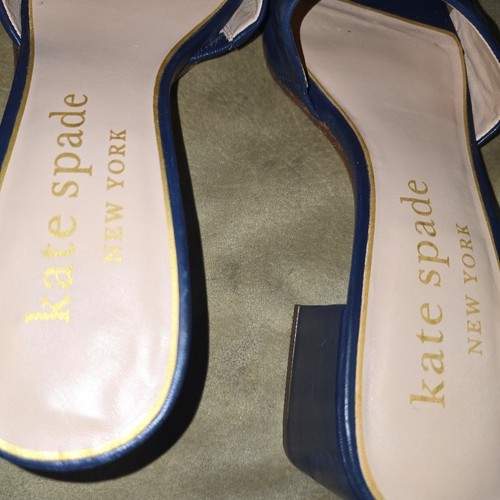 Kate Spade Blue Mules Emmie Mid Slide Sandals Size 11B Leather - Picture 6 of 12