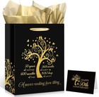 50th Anniversary Paper Gift Bag Black Gold 1 Count (Pack of 3), 