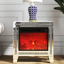 Electric Fireplace Side End Table Mirrored Night Stand Bedside Table Living Room