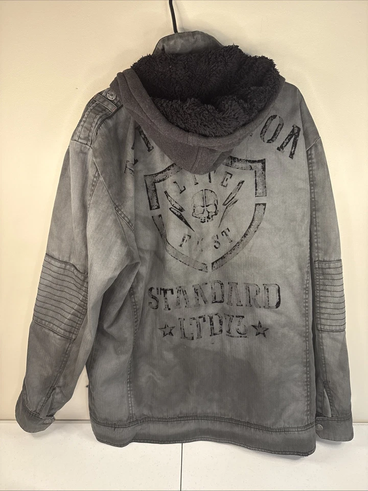 Affliction черный первоклассный мотоциклиста куртка с капюшоном мужчин 2XL серый жить быстро (A10) - Изображение 3 из 4