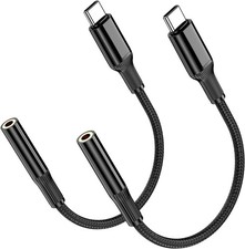 2Pack USB C to 3.5mm Audio Cable, Male Female Adapter with Nylon Black