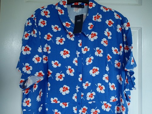 BNWT Sz 24 Marks and Spencer Floral Shirt Dress Midi Summer M & S - Picture 2 of 8