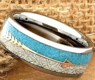 Titanium Ring With Inlay Of Turquoise Marble & Sterling 9.25