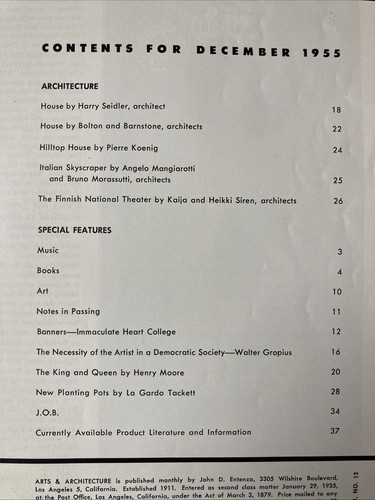 Arts & Architecture December 1955 Seidler, Bolton Barnstone, Koenig, Gropius - Picture 2 of 2