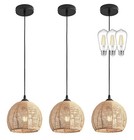 3 Pack Wicker Pendant Light Natural Woven Pendant Light Boho Chandelier Light...