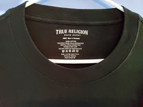 True Religion Mens Graphic T-Shirt Black Green Print Cotton Short Sleeve Casual - Picture 2 of 4