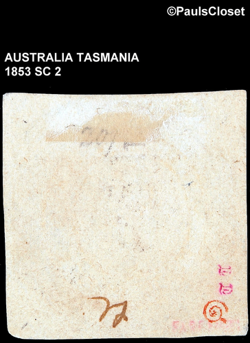 AUSTRALIA TASMANIA 1853 SC 2 QUEEN VICTORIA 4p RED ORANGE USED NO GUM FINE - Picture 2 of 2